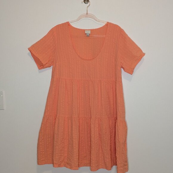 a new day L Cotton Dress WITH POCKETS! | Coral Tiered Babydoll - Picture 2 of 8